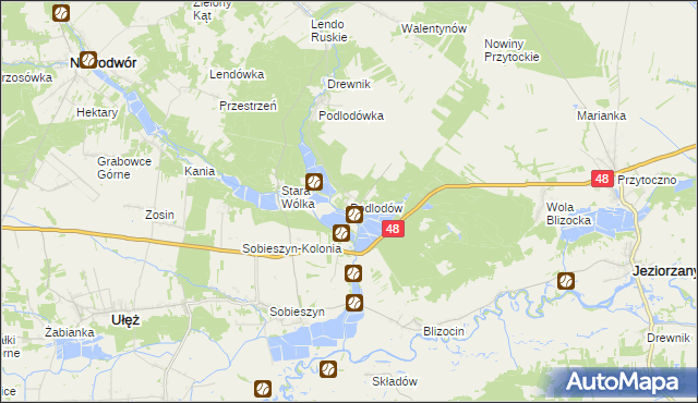 mapa Podlodów gmina Ułęż, Podlodów gmina Ułęż na mapie Targeo