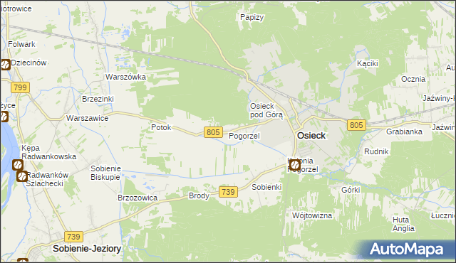 mapa Pogorzel gmina Osieck, Pogorzel gmina Osieck na mapie Targeo