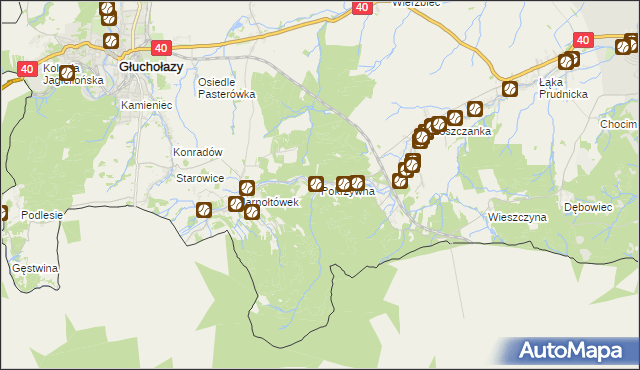 mapa Pokrzywna gmina Głuchołazy, Pokrzywna gmina Głuchołazy na mapie Targeo