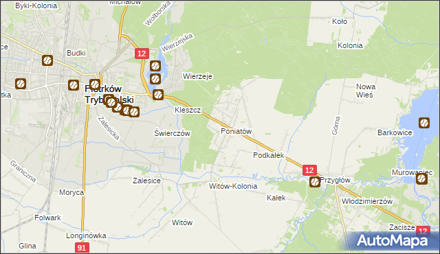 mapa Poniatów gmina Sulejów, Poniatów gmina Sulejów na mapie Targeo