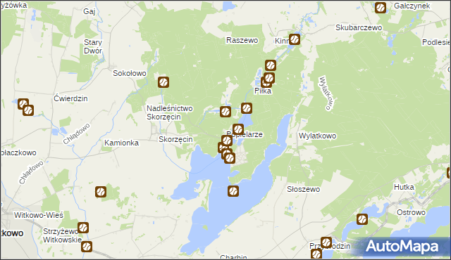 mapa Popielarze gmina Witkowo, Popielarze gmina Witkowo na mapie Targeo