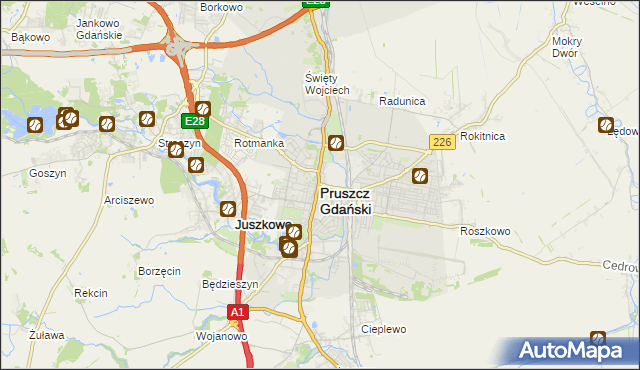 mapa Pruszcz Gdański, Pruszcz Gdański na mapie Targeo
