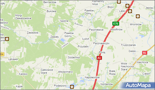 mapa Przydatki gmina Wola Krzysztoporska, Przydatki gmina Wola Krzysztoporska na mapie Targeo