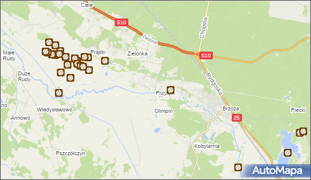 mapa Przyłęki gmina Białe Błota, Przyłęki gmina Białe Błota na mapie Targeo