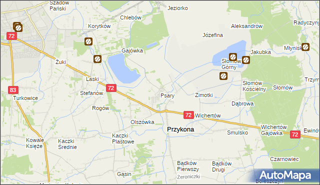 mapa Psary gmina Przykona, Psary gmina Przykona na mapie Targeo