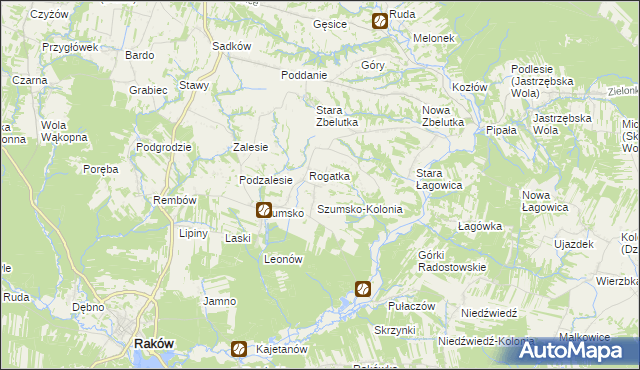 mapa Radostów gmina Raków, Radostów gmina Raków na mapie Targeo
