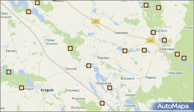 mapa Rakowo gmina Krzęcin, Rakowo gmina Krzęcin na mapie Targeo