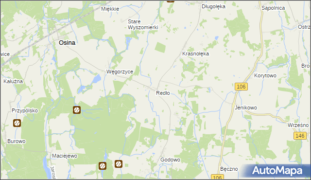 mapa Redło gmina Osina, Redło gmina Osina na mapie Targeo