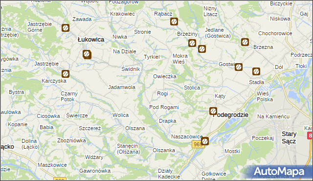 mapa Rogi gmina Podegrodzie, Rogi gmina Podegrodzie na mapie Targeo