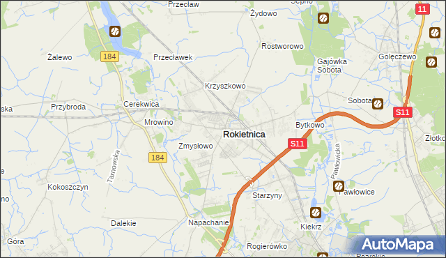 mapa Rokietnica powiat poznański, Rokietnica powiat poznański na mapie Targeo
