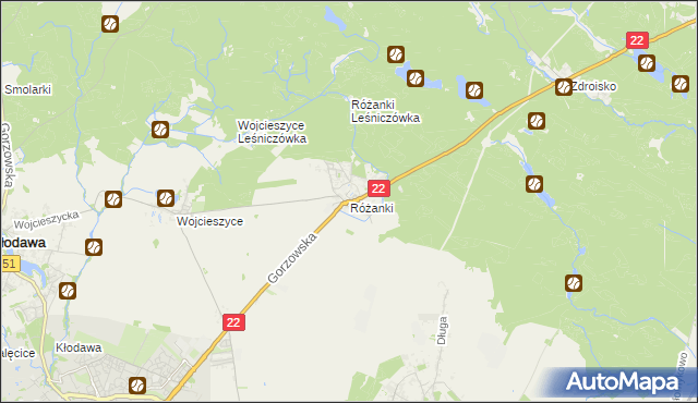 mapa Różanki gmina Kłodawa, Różanki gmina Kłodawa na mapie Targeo