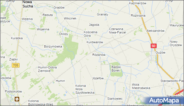 mapa Różanów gmina Wiskitki, Różanów gmina Wiskitki na mapie Targeo