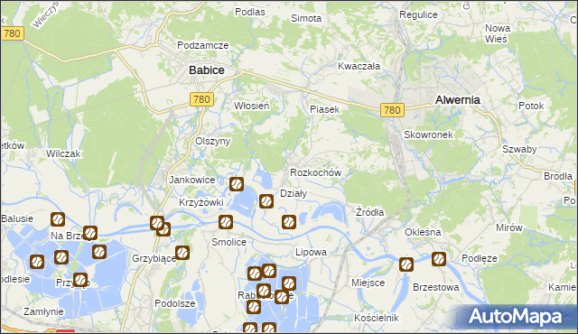 mapa Rozkochów gmina Babice, Rozkochów gmina Babice na mapie Targeo