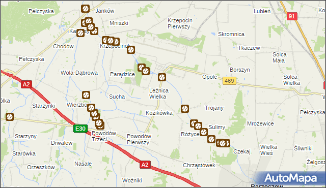 mapa Różyce Żmijowe, Różyce Żmijowe na mapie Targeo