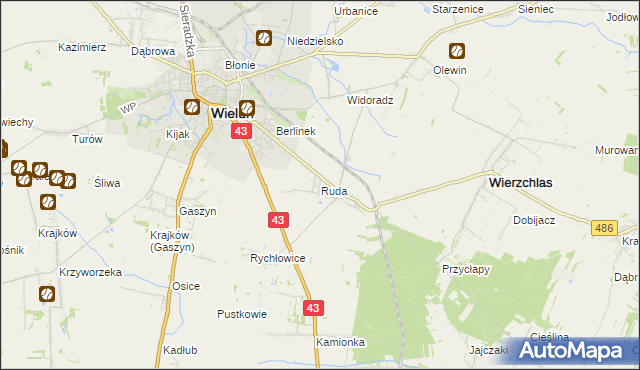 mapa Ruda gmina Wieluń, Ruda gmina Wieluń na mapie Targeo