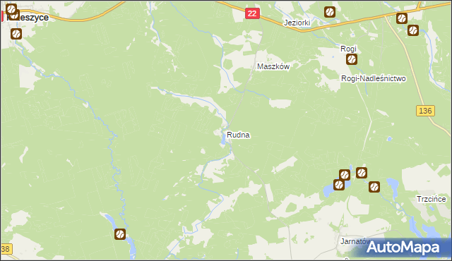 mapa Rudna gmina Krzeszyce, Rudna gmina Krzeszyce na mapie Targeo