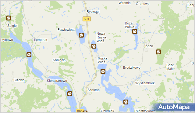 mapa Ruska Wieś gmina Mrągowo, Ruska Wieś gmina Mrągowo na mapie Targeo
