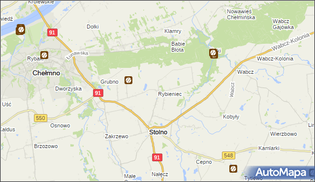 mapa Rybieniec gmina Stolno, Rybieniec gmina Stolno na mapie Targeo