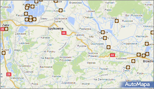 mapa Ryczów gmina Spytkowice, Ryczów gmina Spytkowice na mapie Targeo