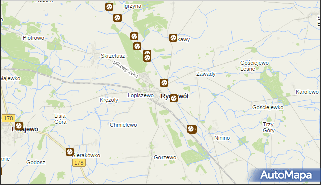 mapa Ryczywół powiat obornicki, Ryczywół powiat obornicki na mapie Targeo