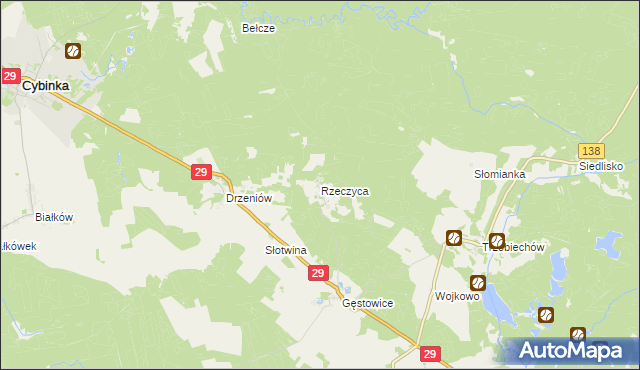 mapa Rzeczyca gmina Maszewo, Rzeczyca gmina Maszewo na mapie Targeo