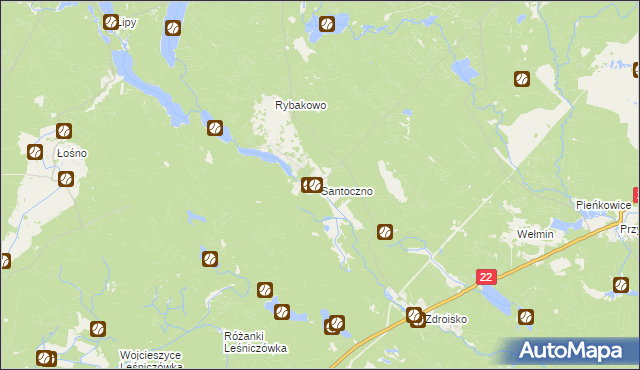 mapa Santoczno, Santoczno na mapie Targeo