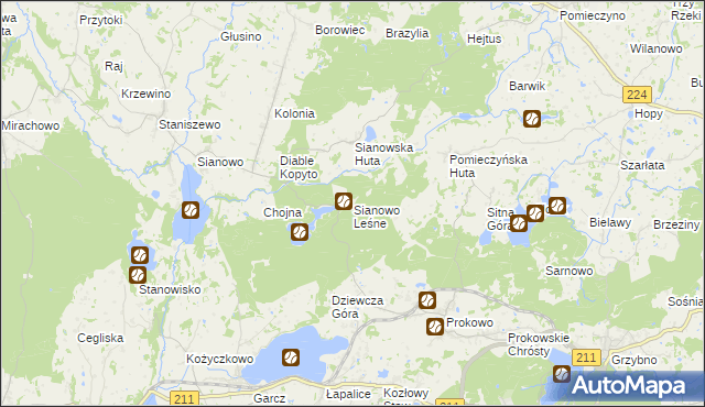 mapa Sianowo Leśne, Sianowo Leśne na mapie Targeo