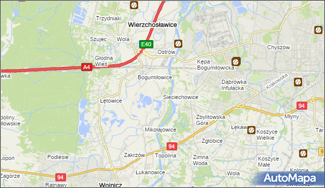 mapa Sieciechowice gmina Wierzchosławice, Sieciechowice gmina Wierzchosławice na mapie Targeo