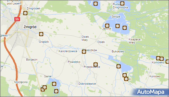 mapa Sieczków gmina Żmigród, Sieczków gmina Żmigród na mapie Targeo