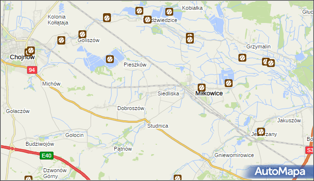 mapa Siedliska gmina Miłkowice, Siedliska gmina Miłkowice na mapie Targeo