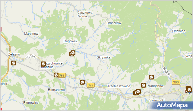 mapa Skrzynka gmina Lądek-Zdrój, Skrzynka gmina Lądek-Zdrój na mapie Targeo
