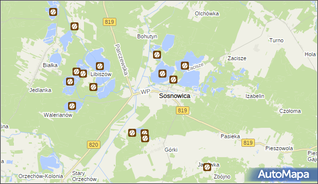 mapa Sosnowica powiat parczewski, Sosnowica powiat parczewski na mapie Targeo