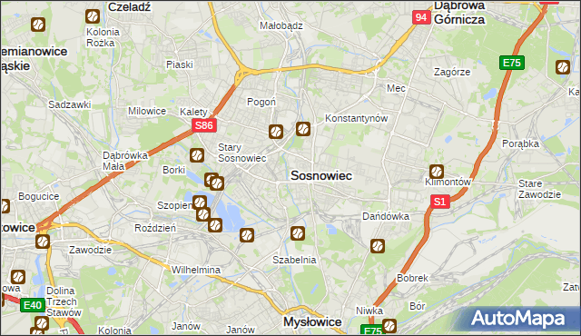 mapa Sosnowca, Sosnowiec na mapie Targeo