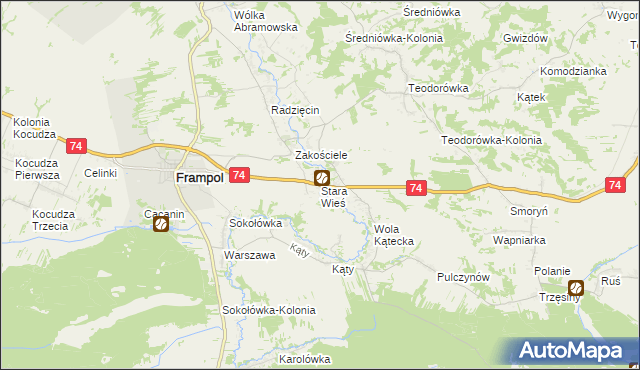 mapa Stara Wieś gmina Frampol, Stara Wieś gmina Frampol na mapie Targeo