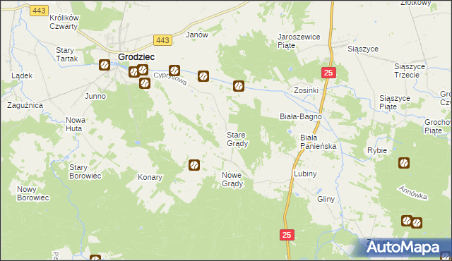 mapa Stare Grądy gmina Grodziec, Stare Grądy gmina Grodziec na mapie Targeo