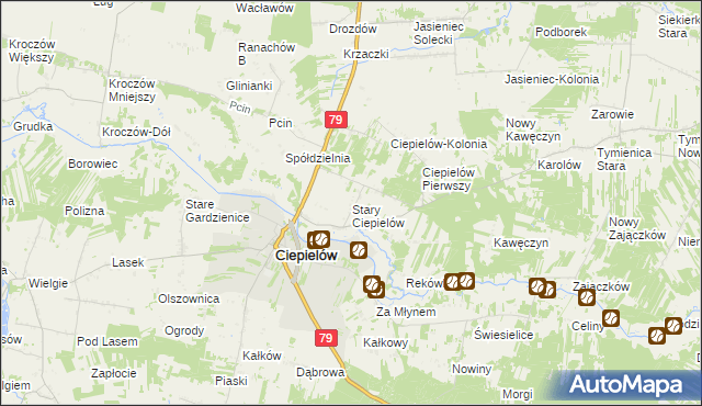 mapa Stary Ciepielów, Stary Ciepielów na mapie Targeo