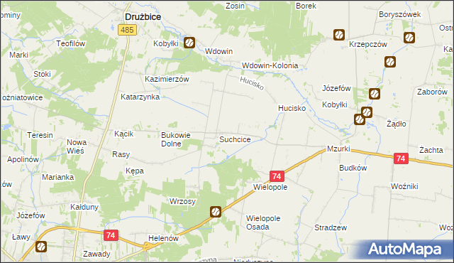 mapa Stefanów gmina Drużbice, Stefanów gmina Drużbice na mapie Targeo