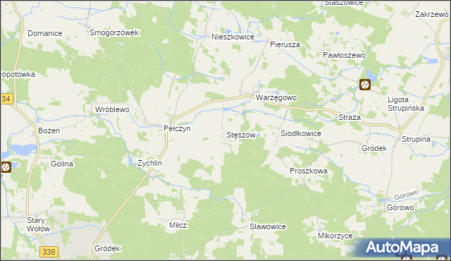 mapa Stęszów gmina Wołów, Stęszów gmina Wołów na mapie Targeo