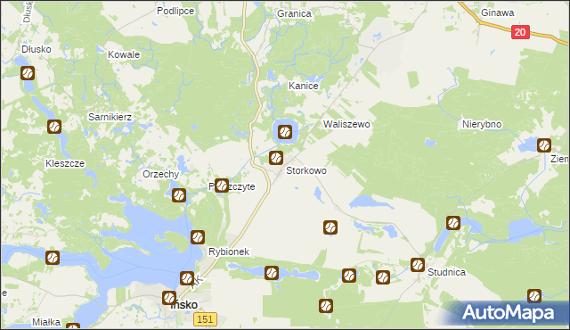 mapa Storkowo gmina Ińsko, Storkowo gmina Ińsko na mapie Targeo