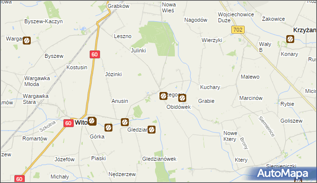 mapa Strzegocin gmina Kutno, Strzegocin gmina Kutno na mapie Targeo