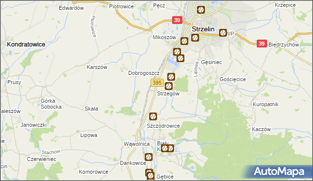 mapa Strzegów gmina Strzelin, Strzegów gmina Strzelin na mapie Targeo