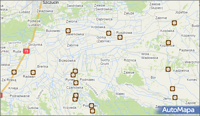mapa Suchy Grunt gmina Szczucin, Suchy Grunt gmina Szczucin na mapie Targeo