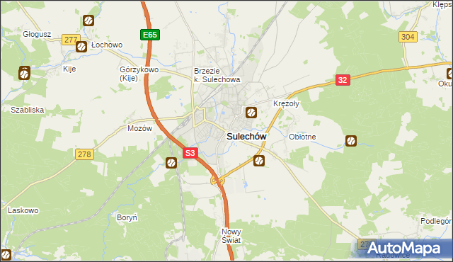 mapa Sulechów powiat zielonogórski, Sulechów powiat zielonogórski na mapie Targeo