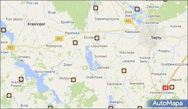 mapa Sumowo gmina Sejny, Sumowo gmina Sejny na mapie Targeo
