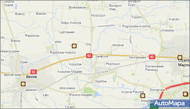 mapa Święcice gmina Ożarów Mazowiecki, Święcice gmina Ożarów Mazowiecki na mapie Targeo