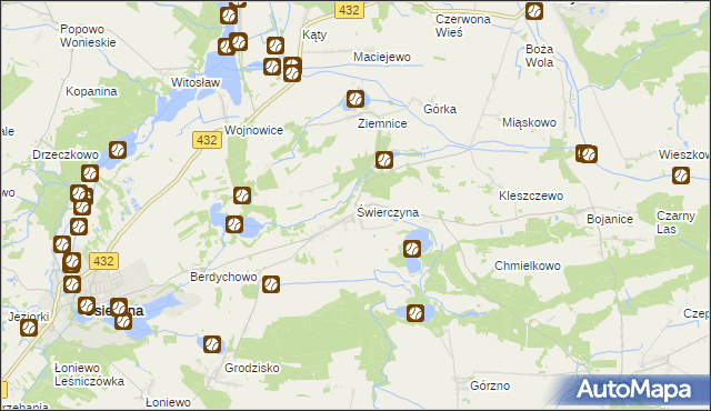 mapa Świerczyna gmina Osieczna, Świerczyna gmina Osieczna na mapie Targeo