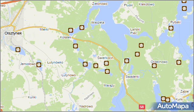 mapa Świerkocin gmina Olsztynek, Świerkocin gmina Olsztynek na mapie Targeo