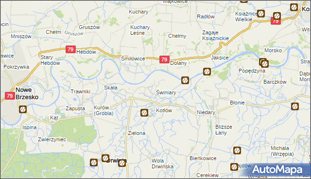 mapa Świniary gmina Drwinia, Świniary gmina Drwinia na mapie Targeo