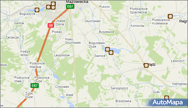 mapa Świnice gmina Rawa Mazowiecka, Świnice gmina Rawa Mazowiecka na mapie Targeo