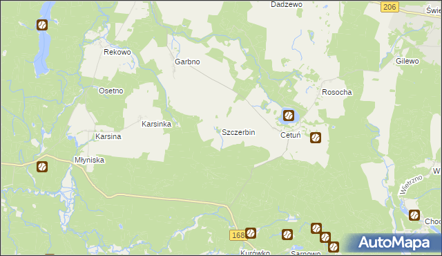 mapa Szczerbin gmina Polanów, Szczerbin gmina Polanów na mapie Targeo